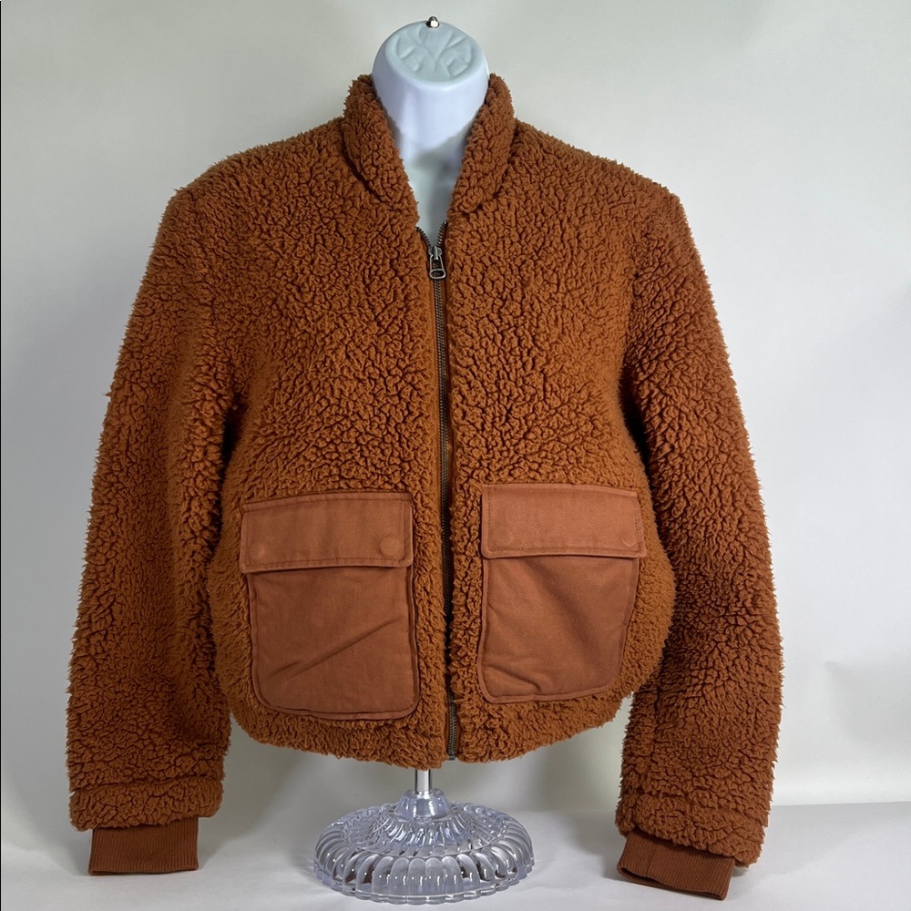 Lucky Brand Women's Long Sleeve Zip Front Utility Teddy Coat